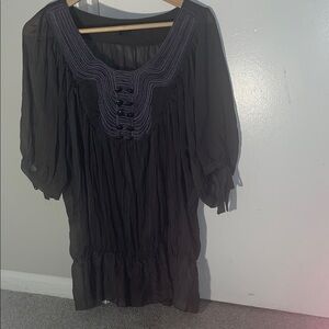 Vince Camuto dark Grey Sheer Blouse with Pintuck Design